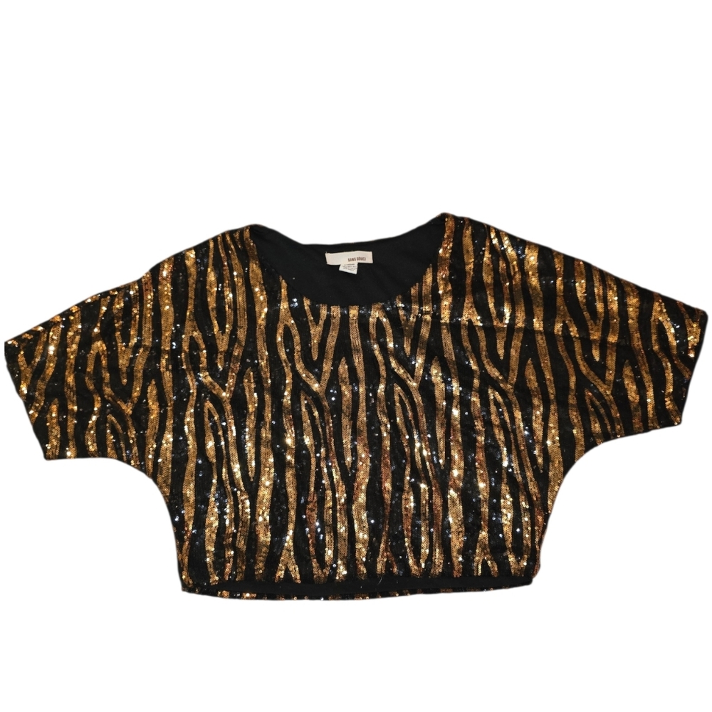 Sans Souci Gold Sequin Tiger Stripe Batwing Crop Top -‎ M